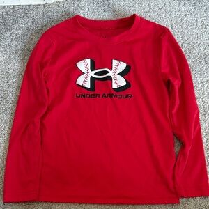 Under Armour Kids Red Long Sleeve Tee with Baseball Logo